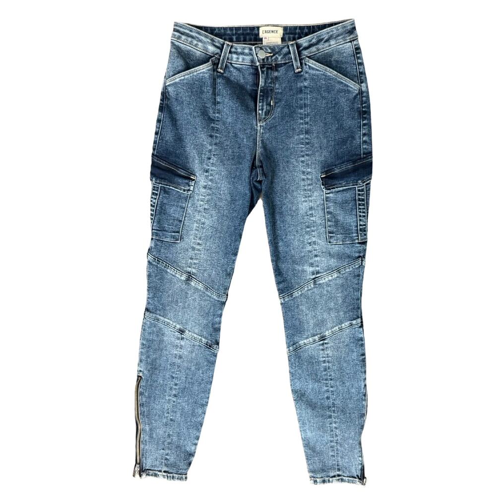 L'Agence Patton Medium Wash Mid Rise Skinny Cargo Denim Jeans size 26 Utility - Picture 2 of 13